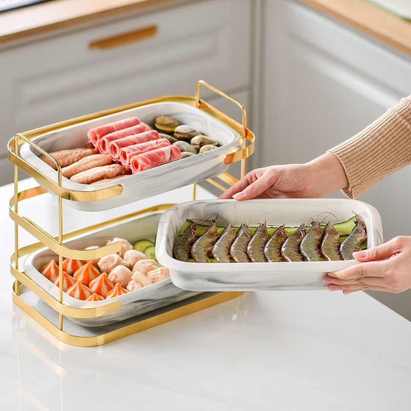 Cocina multi-funcional plato multi-capa bandeja de almacenamiento de hierro bandeja de cocción de cerámica creativa olla caliente bandeja de cocción plato de sopa