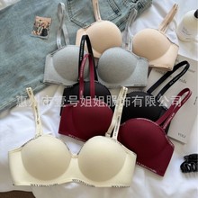 日系一片式字母舒美无肩带内衣女无痕无钢圈小胸聚拢显大胸文胸罩