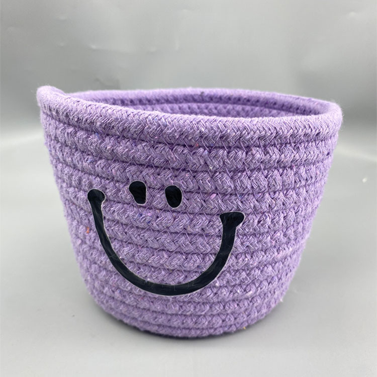 Cara sonriente tejida cesta de almacenamiento simple caja de almacenamiento de artículos diversos de escritorio caja de almacenamiento de control remoto cesta de almacenamiento de cosméticos cesta de organización