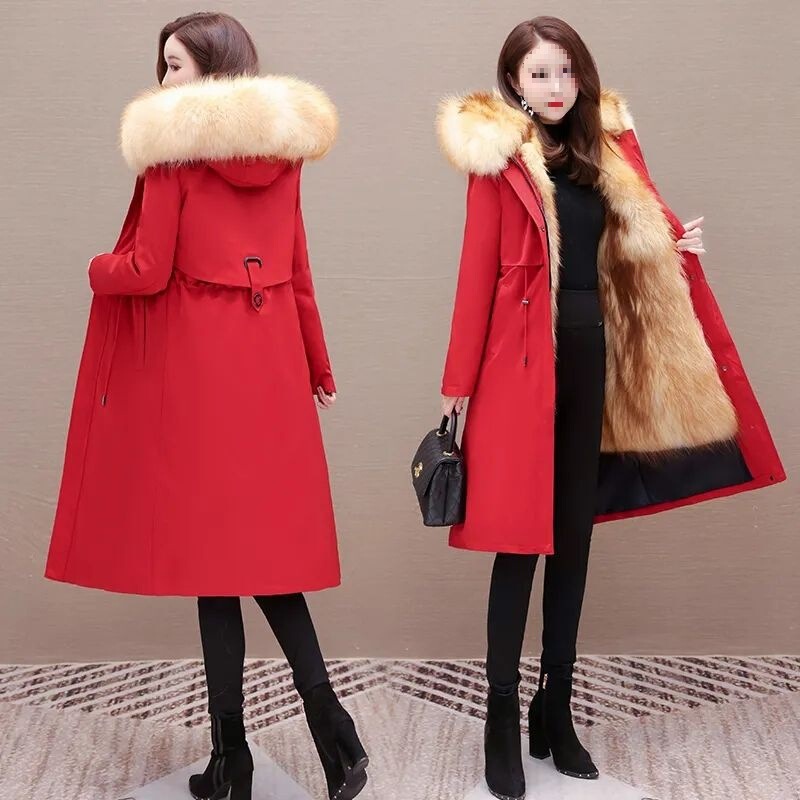 2025 Winter New Style Parka for Women, Mid-Length, Detachable Inner Lining, Plus-Size, Fleece-Lined, Thickened, Versatile Fur Coat