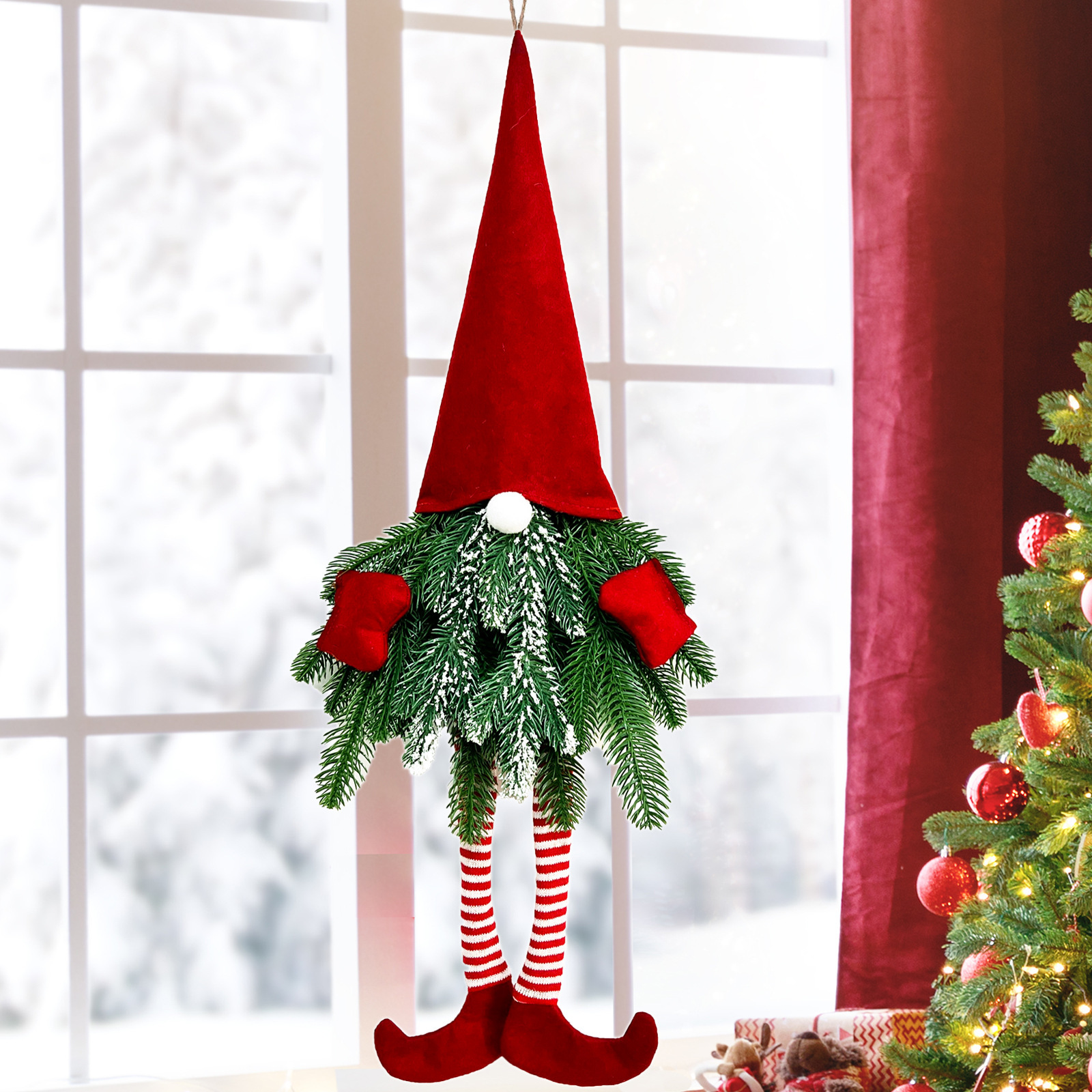 Decoración de Navidad transfronteriza brillante sin cara guirlandas de Navidad de piernas largas colgantes de genio ventana decoración colgantes de puertas