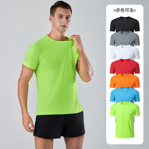 Summer quick-drying short-sleeved men's running fitness T-shirt women's advertising shirt logo round neck solid color team work clothes