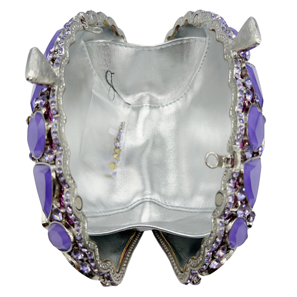 Túi clutch nữ đính đá rhinestone dây xích dạ tiệc phong cách Âu Mỹ — Hoa violet, hồng, Màu xanh chanh, BL258 tùy chỉnh các màu khác