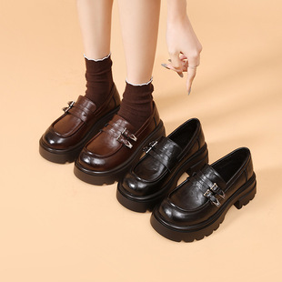 Women's Thick-soled Loafers Autumn and Winter 2024 New Summer Small Leather Shoes with Skirt Women's All-match Slip-on Single Shoes