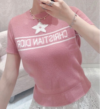 Nanyou High-Quality Classic Five-Pointed Star Letter Jacquard Round Neck Pullover Knitted Short-Sleeved Top 25 Spring and Summer New Style