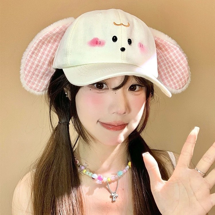 小红书同款萌趣可爱大耳朵小狗大头围棒球帽甜美百搭遮阳鸭舌帽|undefined