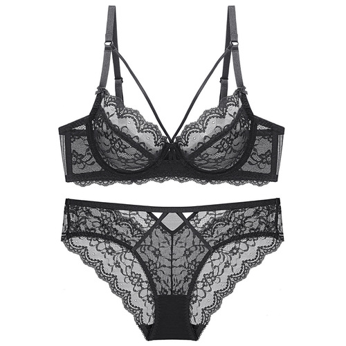 Sleek Lace Ultra-Thin No Sponge Transparent Bra and Camisole Set for Women, Large Cup Size Reducing Bra Set