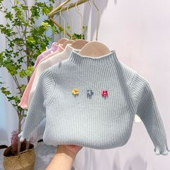 女童紫色毛衣2023新款套頭童裝加厚純色毛衣秋冬款針織兒童打底衫