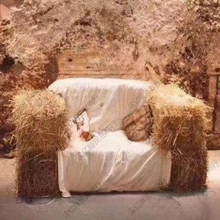 Straw Bale Sofa Square Round Straw Bale Stool Wedding Outdoor Event Photography Props Dry Stacked Straw Bale