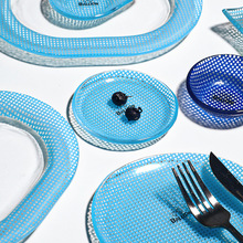 和谐居创意方格纹多巴胺椭圆长条盘玻璃盘装饰盘小盘餐桌盘餐厅