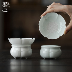 墨己百合陶磁茶漏組工夫茶器茶道部品玉泥白磁茶滓ろ過網セット置物