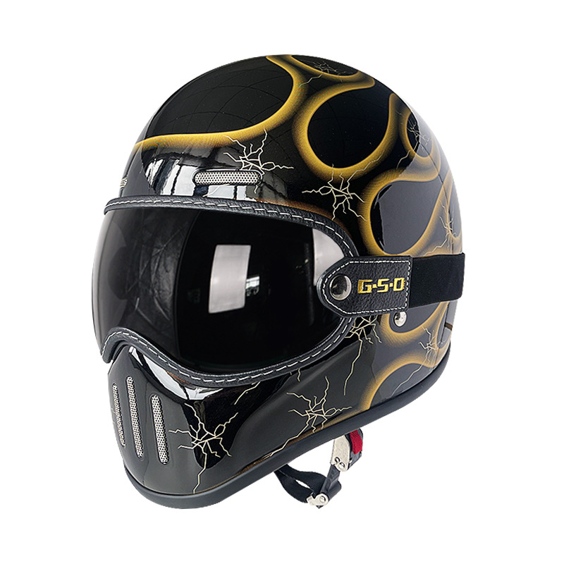Motorbike Helmet, Motuoche Motosiklet kaskı (dəbilqə) - gold-flame-black-tea-lens-m55-56