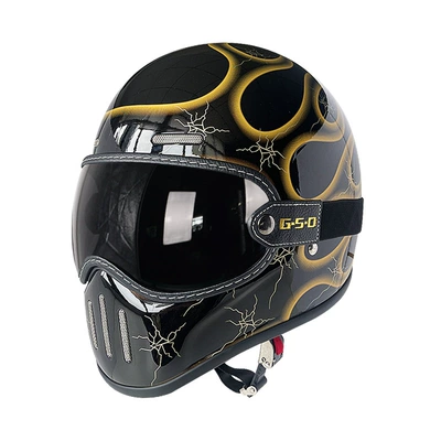 Foreign Trade Export Fiberglass Retro Motorcycle, Motosiklet kaskı (dəbilqə) - golden-flame-black-tea-mirror-m55-56