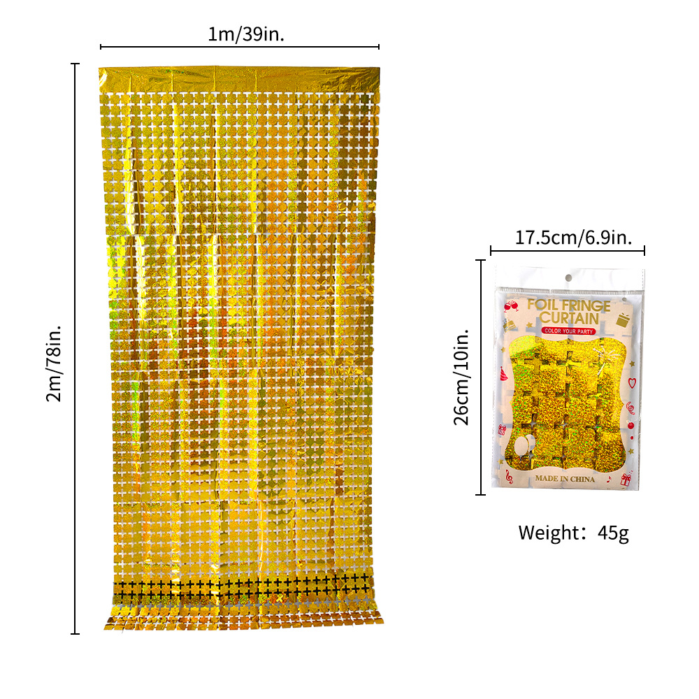 Cortina de seda de lluvia nueva decoración del partido pequeña cortina cuadrada transfronteriza escena diseño fiesta suministros Golden Laser cortina cuadrada
