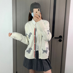高品质TB春秋季满身小狗嵌花粗针长袖女款上衣开衫毛衣