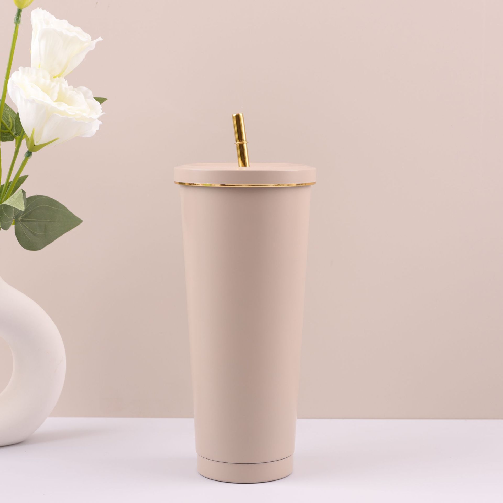 Especial transfronteriza 304 taza de café de paja de acero inoxidable taza de vacío de doble capa portátil al aire libre taza de vacío de coche frío