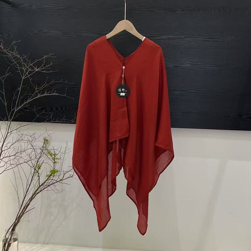 Wearable Shawl Women's New Artwork Style Scarp Shoulder Spring Sunscreen Thin Elegant Shirt with Buckle