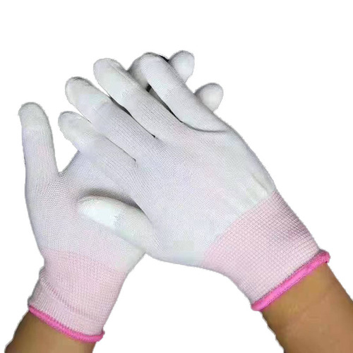 White PU coated finger rubberized gloves 13 needle nylon coated anti-static dust-free workshop garden electronics factory gloves factory