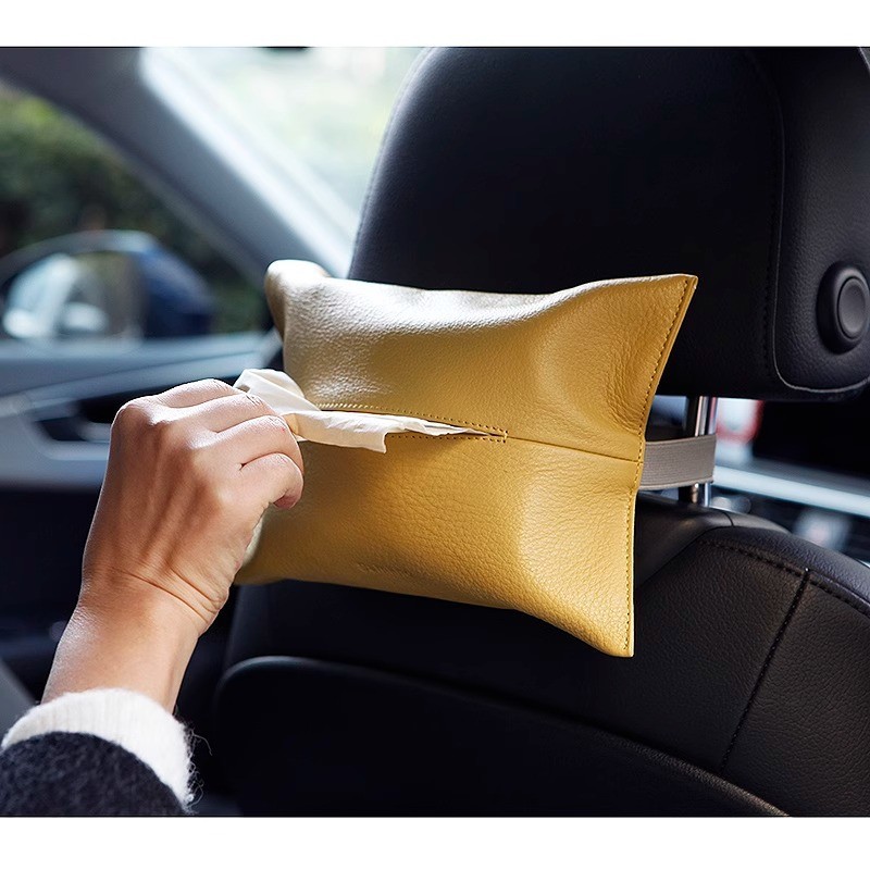 Leather Tissue Box Leather Tissue Storage Car Tissue Box Creative Seat Strap Car Hanging Tissue Paper