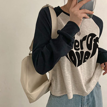 长袖甜美t恤女2024新款欧货宽松显瘦大版短袖中款潮牌字母上衣