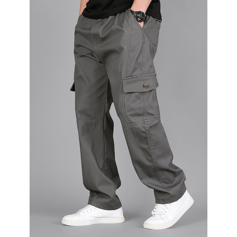 Autumn Thick Cargo Pants for Men, Cropped Pants, Loose Casual Pants, Petite Long Pants, Men's Cropped Pants