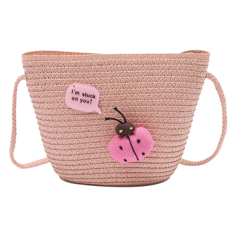 Children's Bags Women's Cute New 2025 Straw Bag Woven Small Round Bag Crossbody Girls Summer Mini Coin Purse
