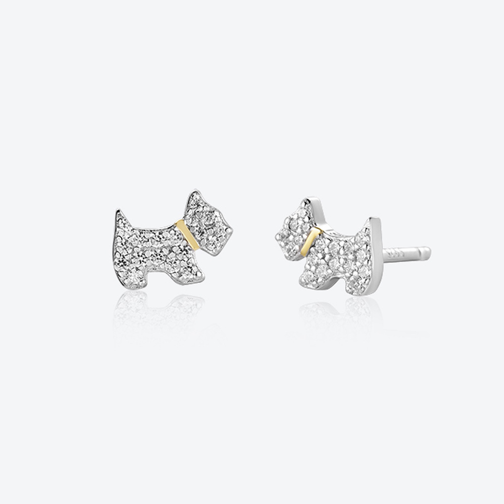 1 Pair 925 Sterling Silver Zircon Dog Ear Studs display picture 1