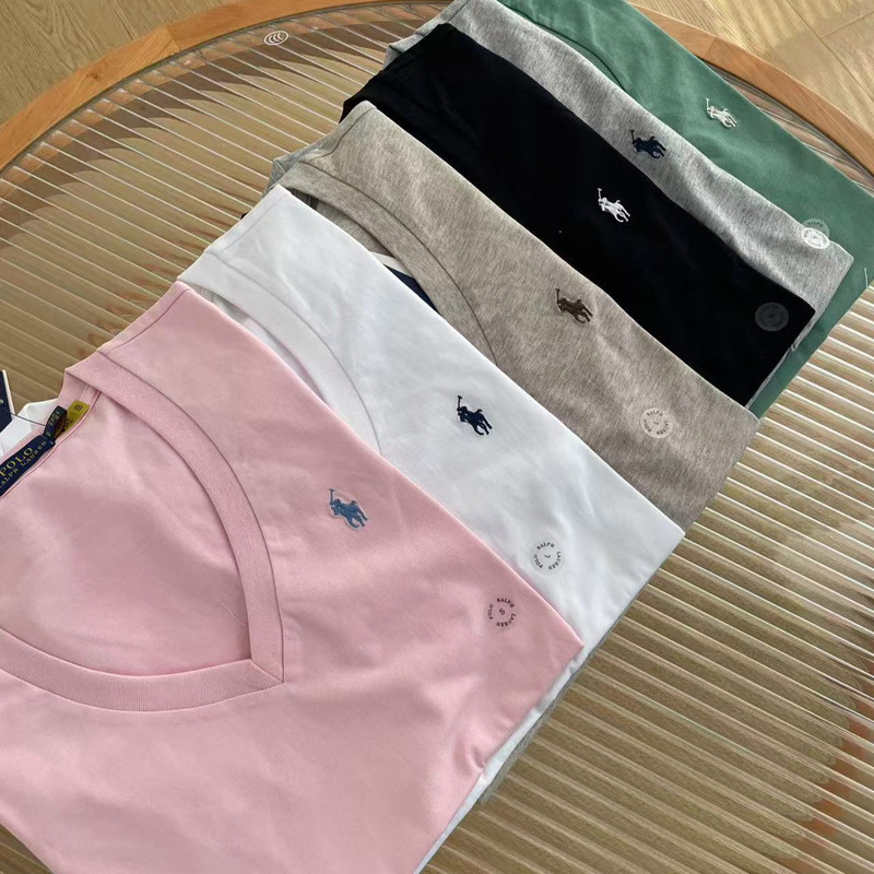 Rl Women's Short-Sleeved V-Neck T-Shirt with Complete Labels for Cross-Border Sales