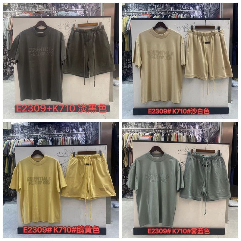 FOGESS Camiseta de cuello redondo, manga corta, camiseta de cuello de terry, pantalones cortos, set suelto, moda masculina, juventud, 18 - 24 años