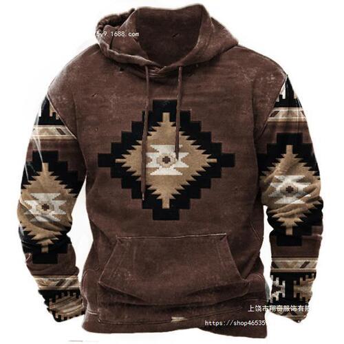 Cross-border new casual trend hooded sweatshirt vintage 3D printed men's sports shirt European and American streetwear