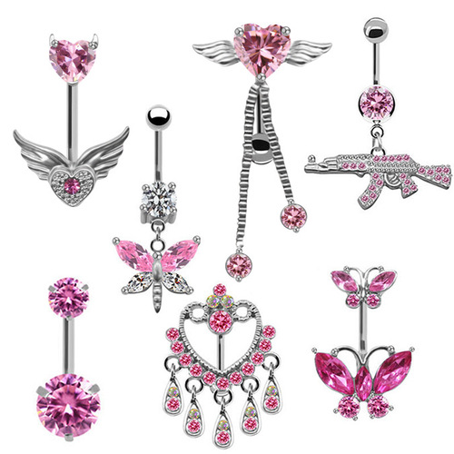 Gaby European and American cross-border pink suit navel ring navel button navel nail cat head dragonfly pistol butterfly navel ring