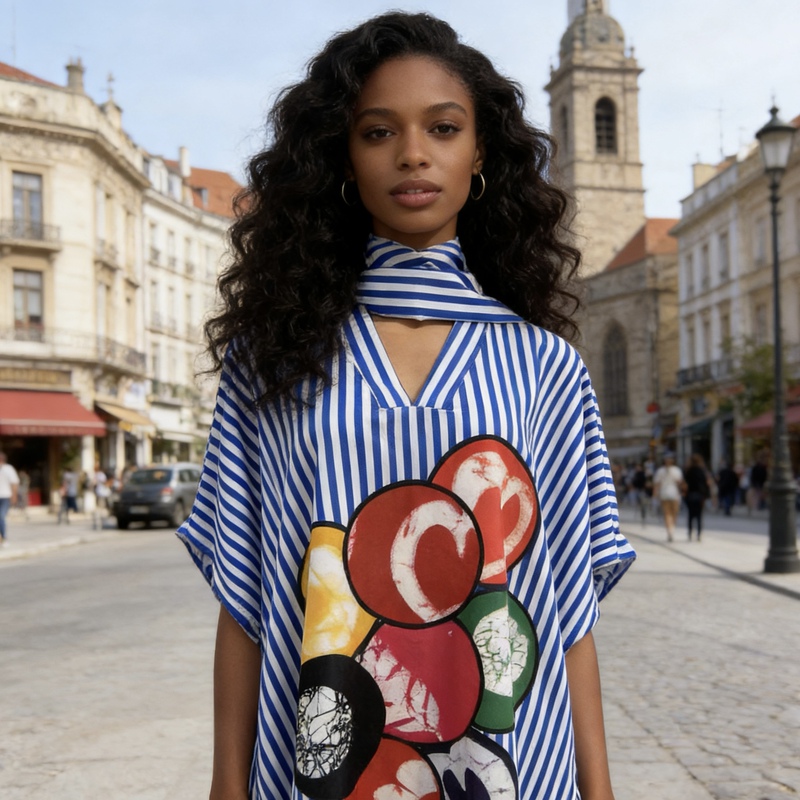 Cross-Border African Plus-Size 2026 Spring New Blue and White Striped Pattern Dress European and American Vacation Long Dress Casual Style Cross-Border African Plus-Size 2026 Spring New Blue and White Striped Pattern Dress European and American Vacation Long Dress Casual Style
