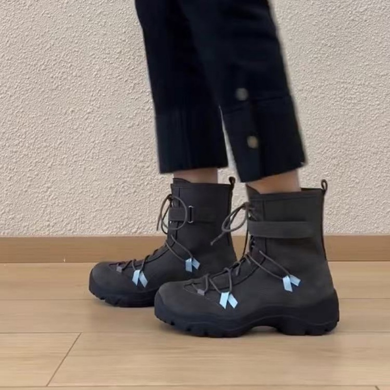 牛皮版~时髦英伦风厚底马丁靴女圆头拼接系带短靴休闲运动登山靴|undefined