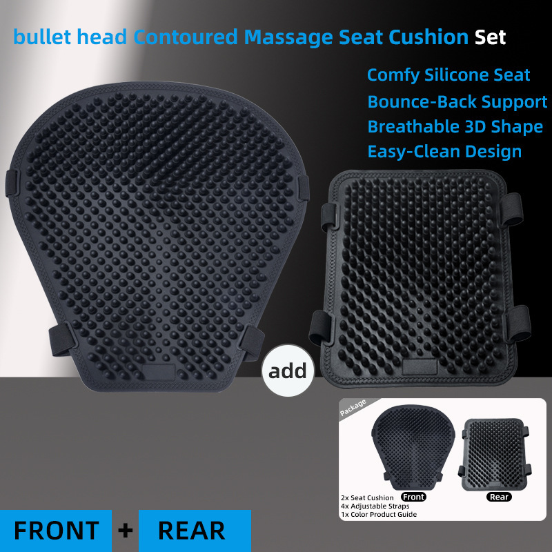 Waterproof Silicone Pad – Universal Motorcycle cushion - black-set-front-seat-rear-seat