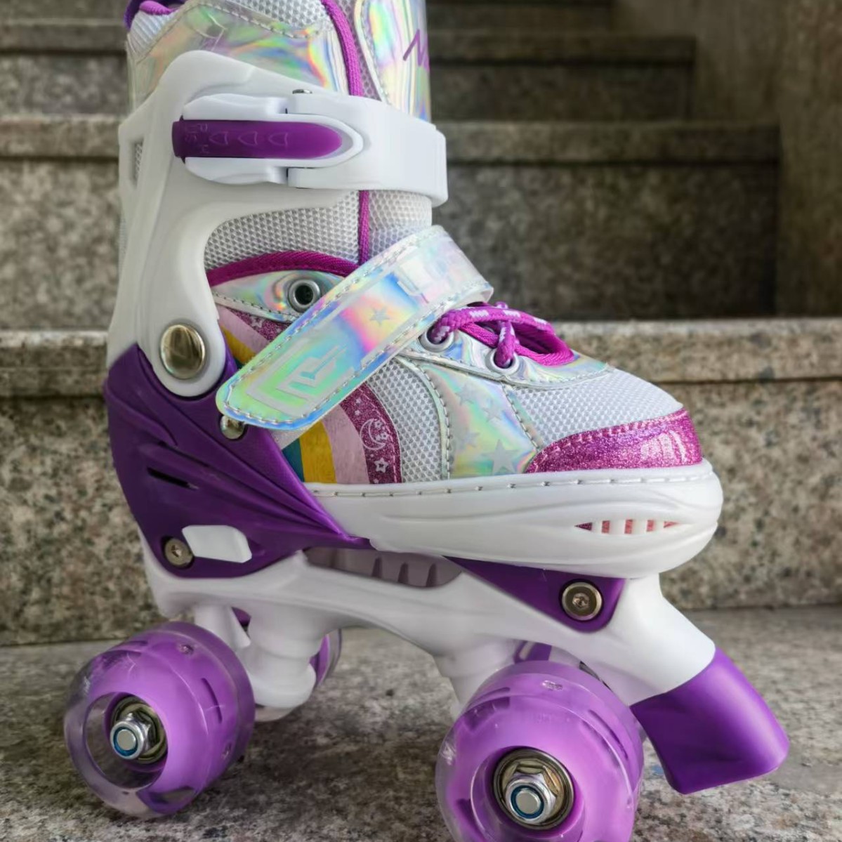 Verstellbare Doppelreihen-Rollschuhe, vierrädrige Inlineskates für Eisbahnen, für Jungen, Mädchen und Grundschüler_voghion.com