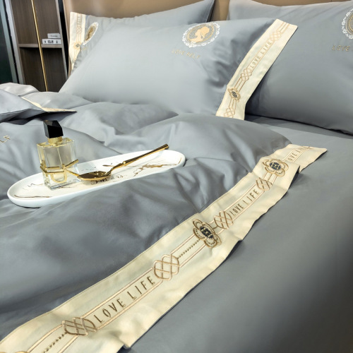 High-end light luxury 13376 Xinjiang long-staple cotton four-piece set, all-cotton pure cotton embroidered bedspread, solid color bed sheet set