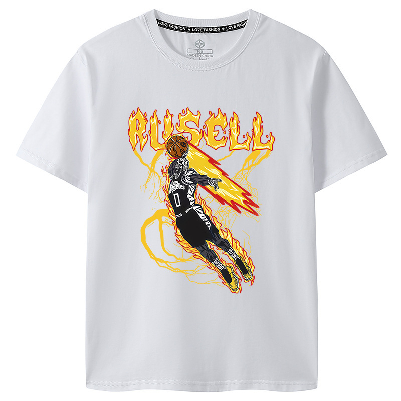 American Retro Skull Print Basketball Star Trendy Brand Clippers Westbrook Short-Sleeve T-Shirt
