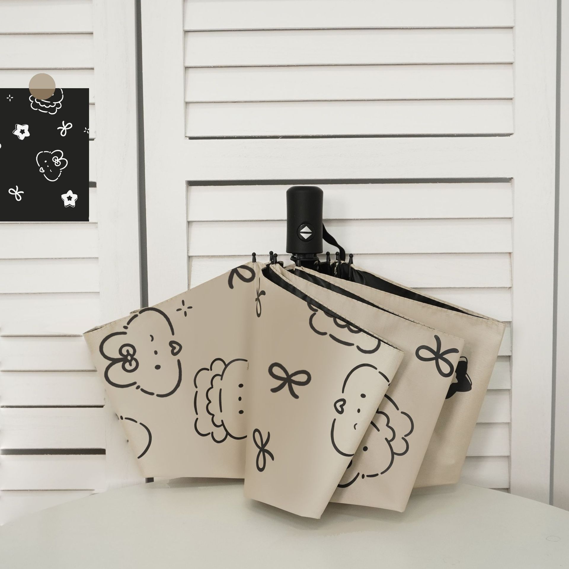 Paraguas totalmente automático al por mayor, de doble uso para sol y lluvia, paraguas plegable con diseño de dibujos animados, paraguas de vinilo con protección solar, protección UV