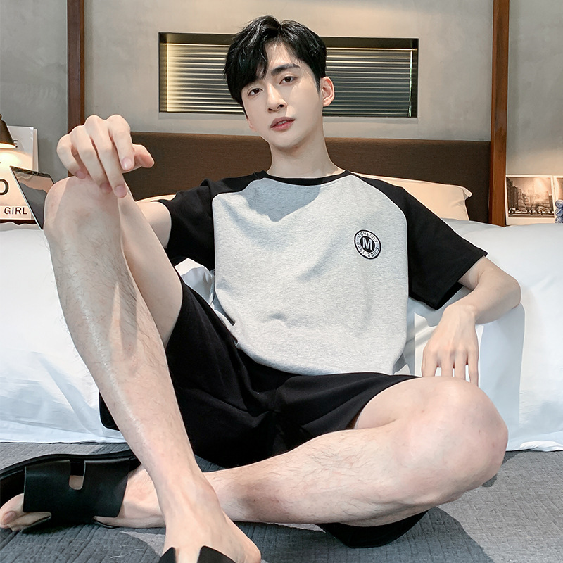 パジャマ男の夏の半袖半ズボン綿質青少年中学生スーツ男の家服デブ4XL|undefined