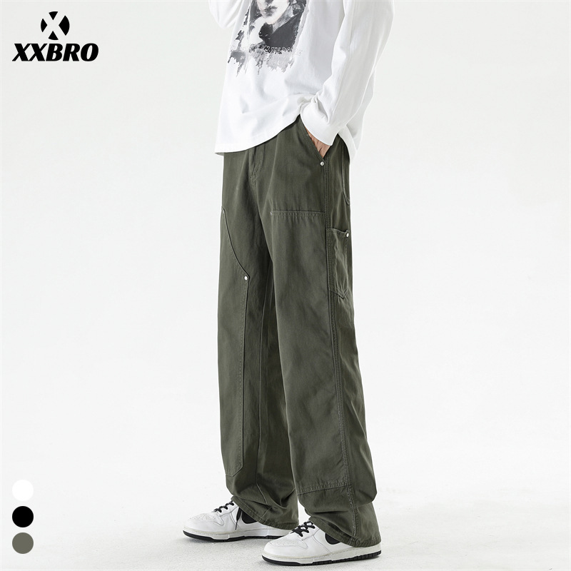 Xxbro ropa de hombre # primavera algodón puro verde militar mono de tala tendencia pantalones casuales rectos pantalones cleanfit