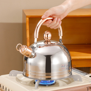 Xiyijia Stainless Steel Gold Handle Whistle Kettle Household Water Kettle Large Capacity 2L Stove Universal Whistle Water Kettle Cross-Border