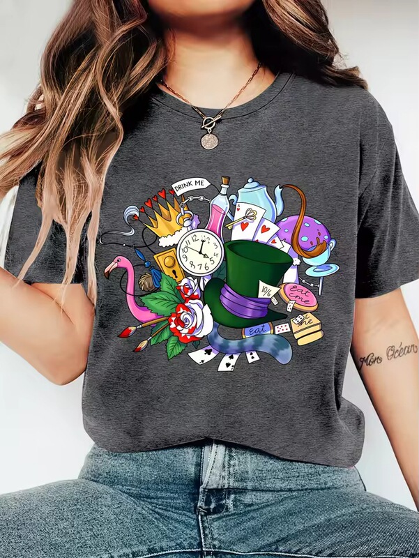 Women's Short-Sleeve T-Shirt Alice in Wonderland Theme Spring/Summer Women's Clothing Women's Short-Sleeve T-Shirt Alice in Wonderland Theme Spring/Summer Women's Clothing