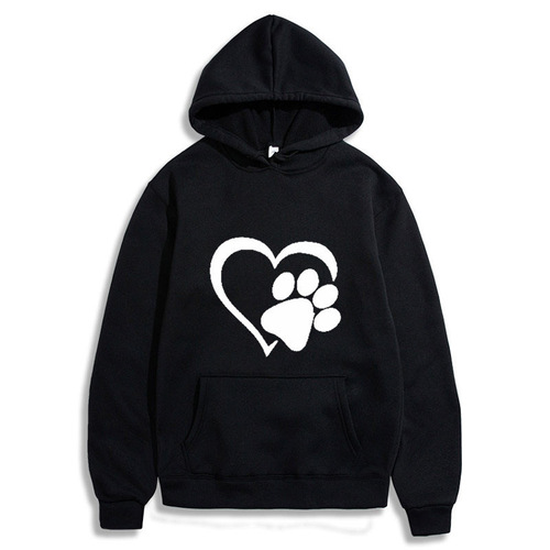 Men's Black Cat Paw Heart Couple Hoodie Direct Supply from Manufacturer, One Piece Dropshipping for Spring and Autumn 2024