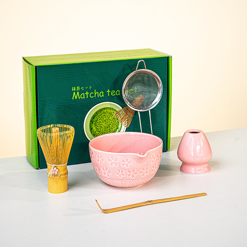 FJT 사쿠라 와이드 입 그릇 핑크 5종 세트(짙은 녹색 컬러 박스)