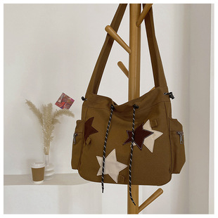 New Christmas Series American Retro Star Female Student Large Capacity Commuter Shoulder Crossbody Bag Ins Canvas Bag
