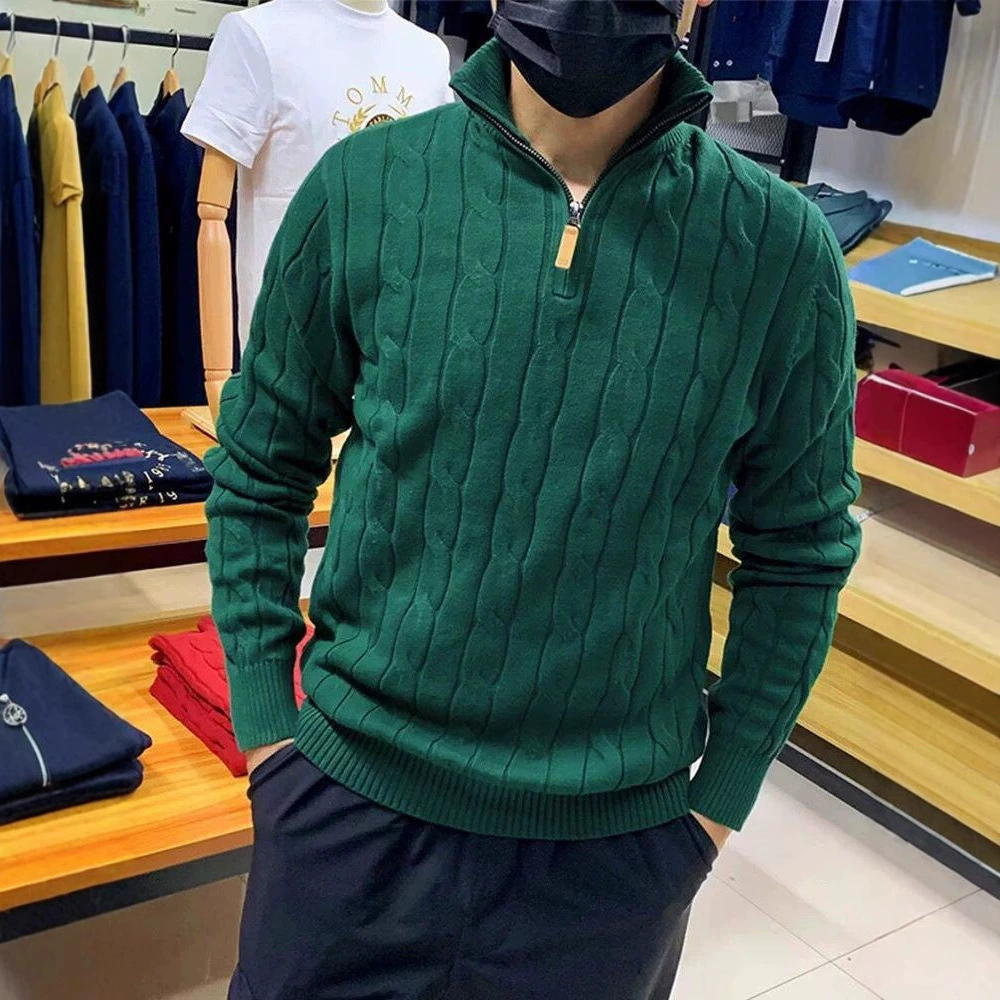 Осенний и зимний свитер с половинным вырезом на молнии свитер мужской свободный пуловер с плетеным рисунком свитер кофта тренд дикий повседневный топ