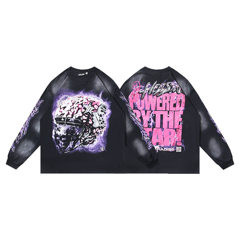 クロスボーダー卸売Hellstar地獄の星TShirt秋装美潮高街ゆるい長袖tシャツ男女潮|undefined