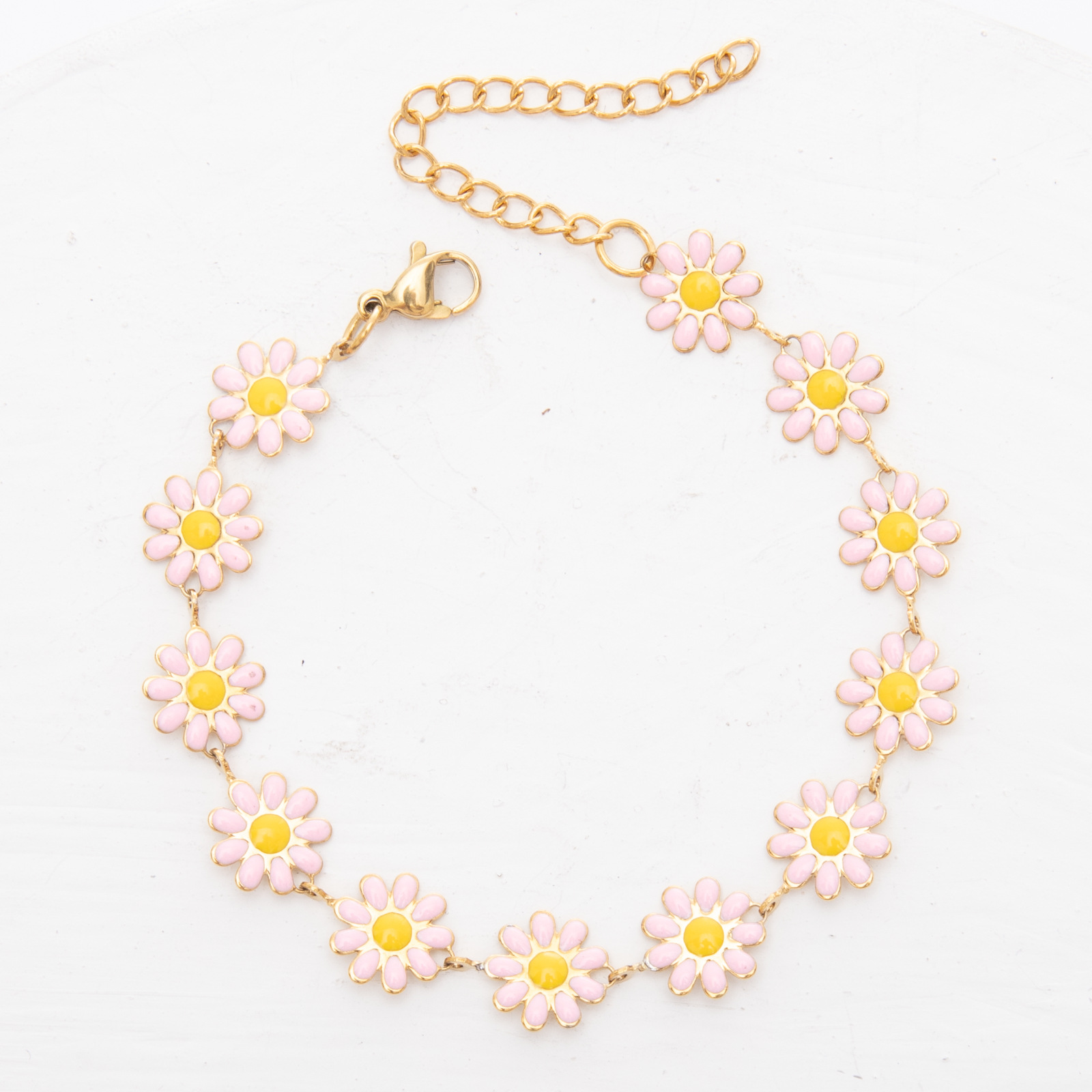 9.9mm large chrysanthemum titanium steel bracelet 18K gold daisy single-sided oil-dropping stainless steel jewelry girly aesthetic jewelry