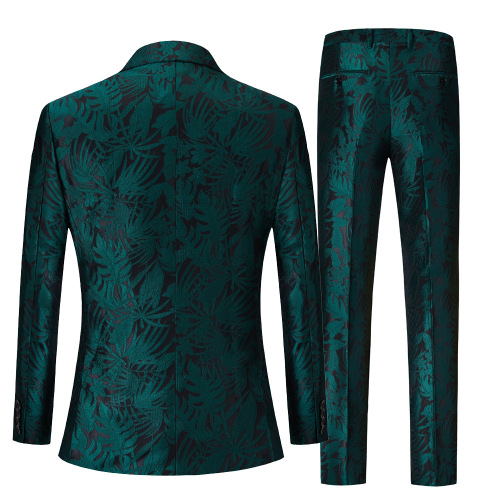 Men youth Dark green jacquard jazz dance dress suit nightclub wear groomsman party formal blazers and pants studio host of men's suit