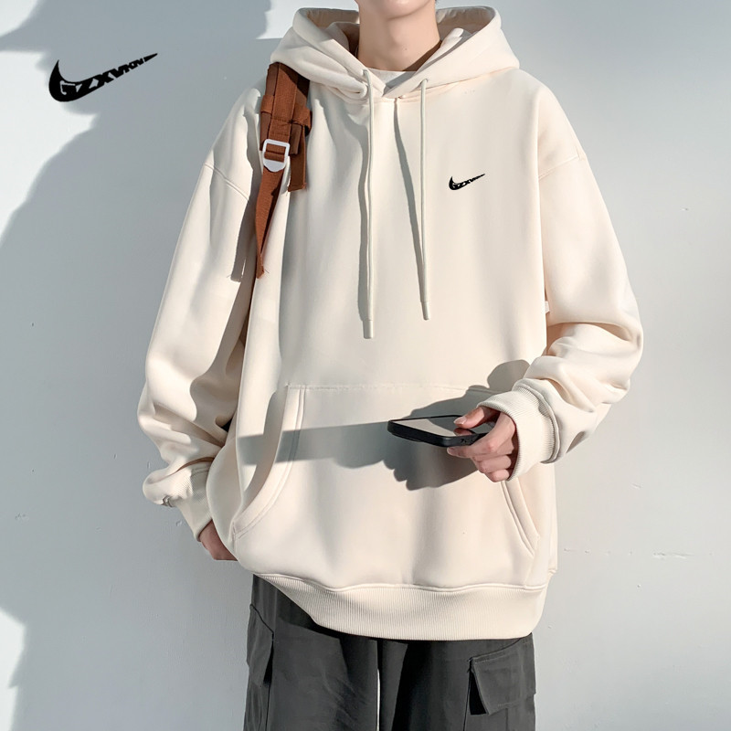 Hooded Sweat Men's American Heavy Casual Loose Couple Clothes Spring and Autumn Solid Color Trendy Brand All-match Sports Top